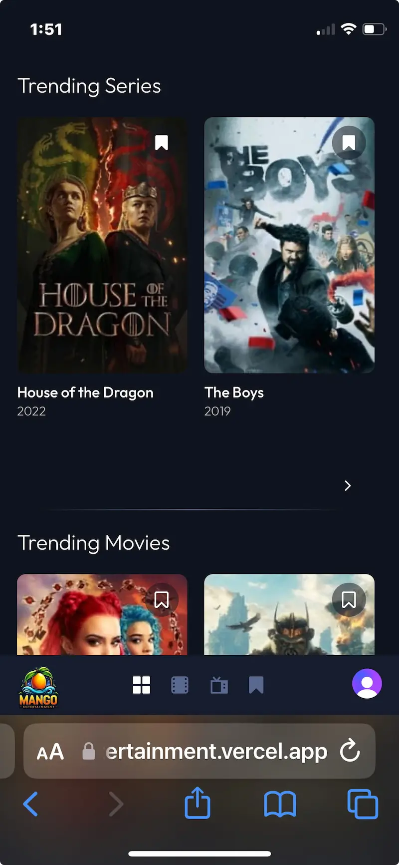 Mango entertainment screenshot